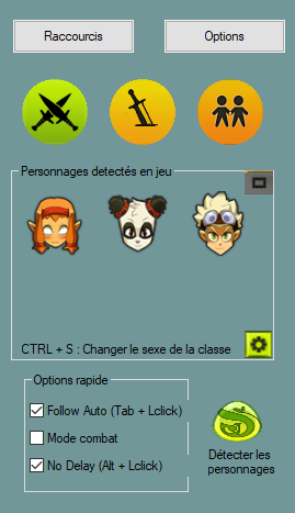 Logiciel avec les personnages connectés